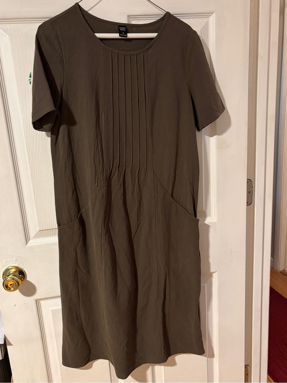 Emery Rose Olive-Green Pull On Midi Dress with Pintuck Bodice 100% Cotton S